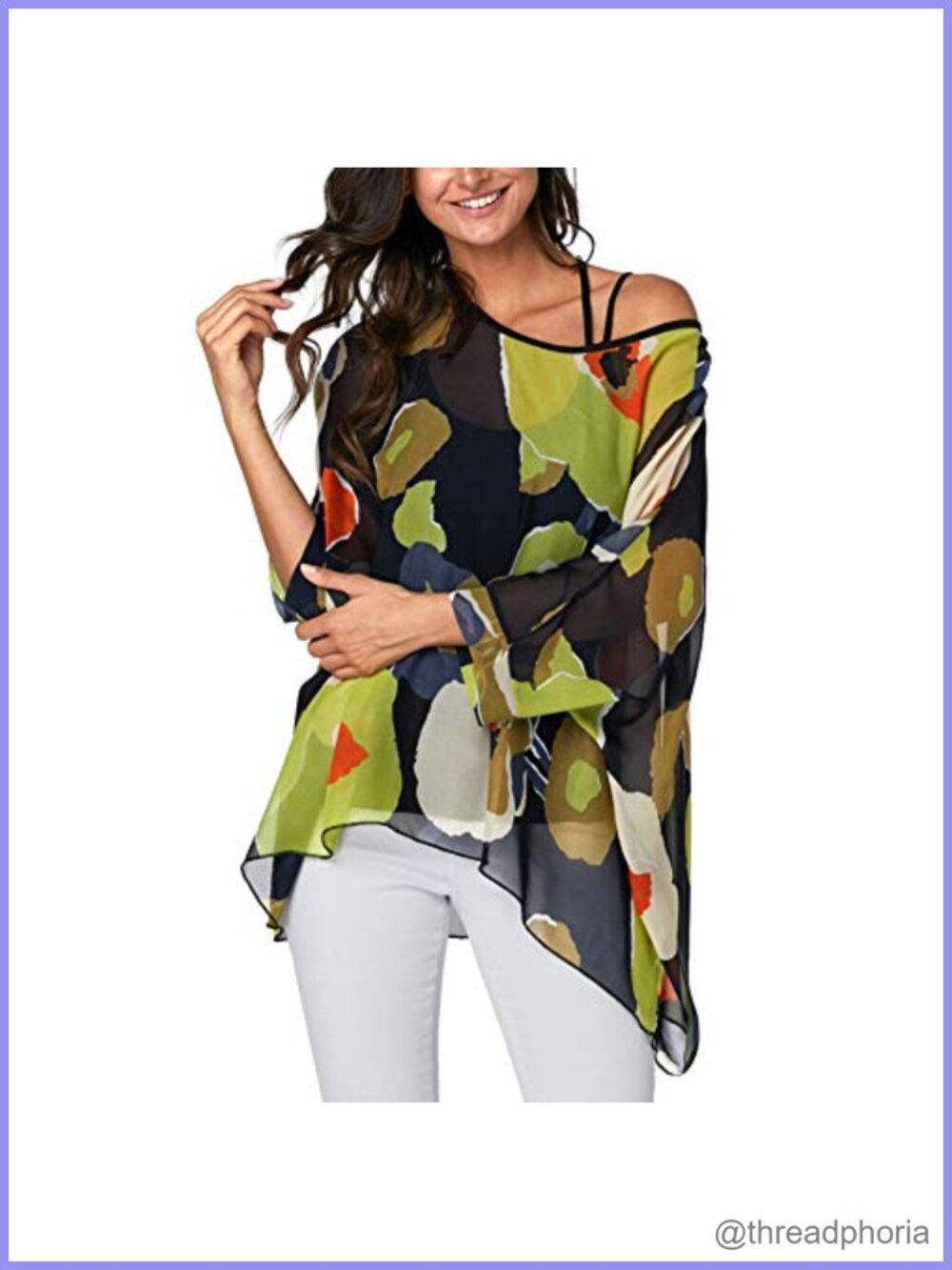 Semi Sheer Chiffon Batwing Sleeve Cover Up Blouse